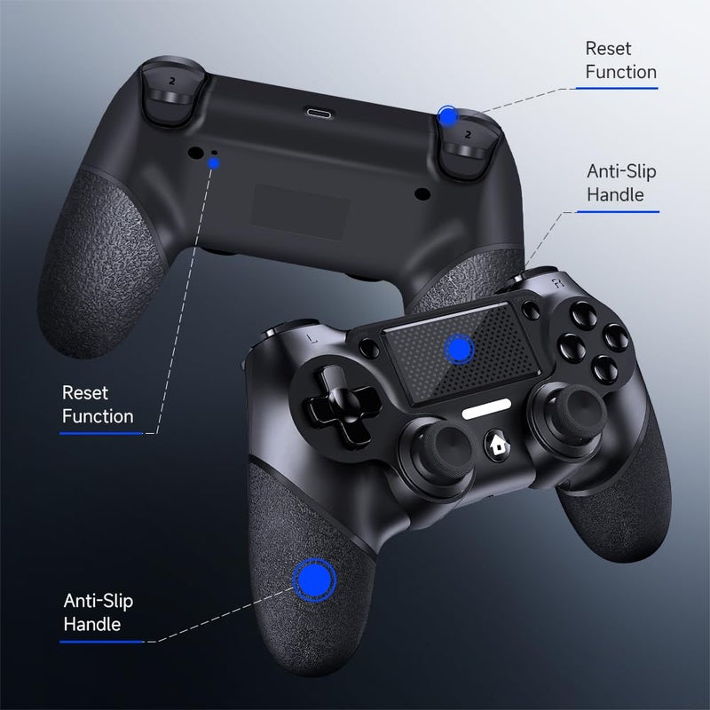 AceGamer جهاز تحكم لاسلكي مزدوج لجهاز P4، مع قبضة غير قابلة للانزلاق من الجانبين وكابل USB-C 2! (أسود منتصف الليل * 2) - Image 3